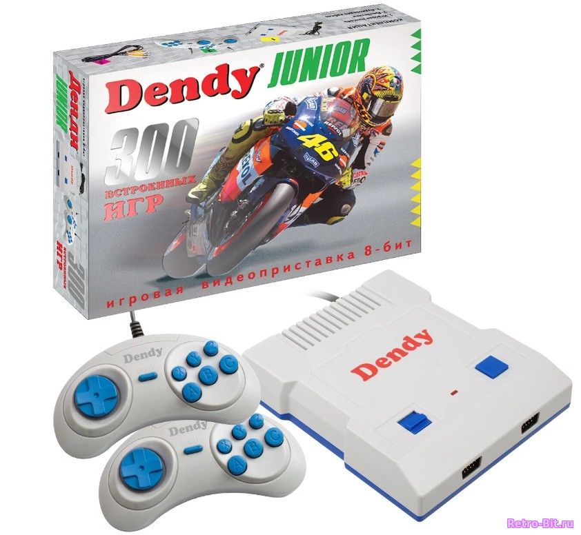 Фото товара Приставка Dendy Junior 300 встроенных игр (8-бит), Ретро консоль Денди, Для телевизора
